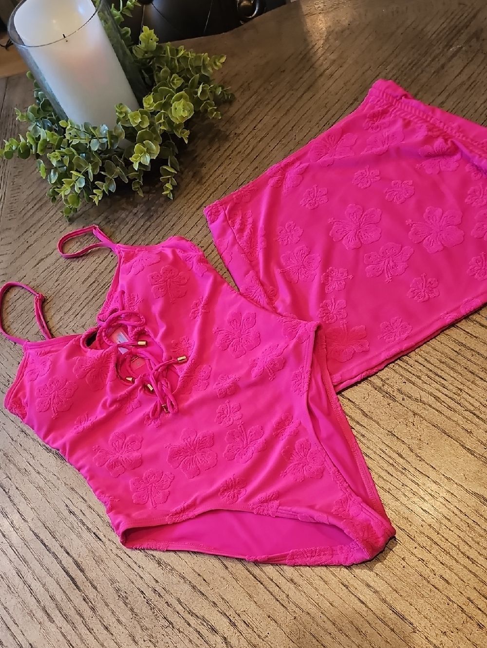 Fuschia Pink One Piece Swimsuit With Matching Skirt Size S MYKONOS BLU NWOT